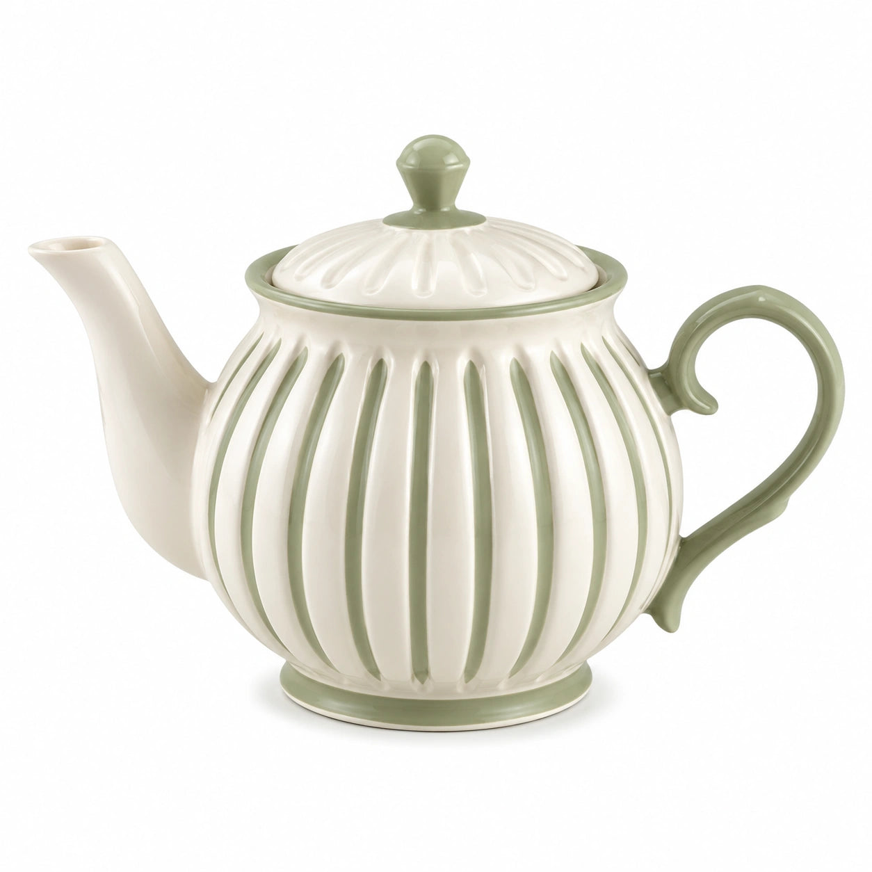 Teiera in ceramica 900 ml bianco e verde salvia con filtro integrato stile classico