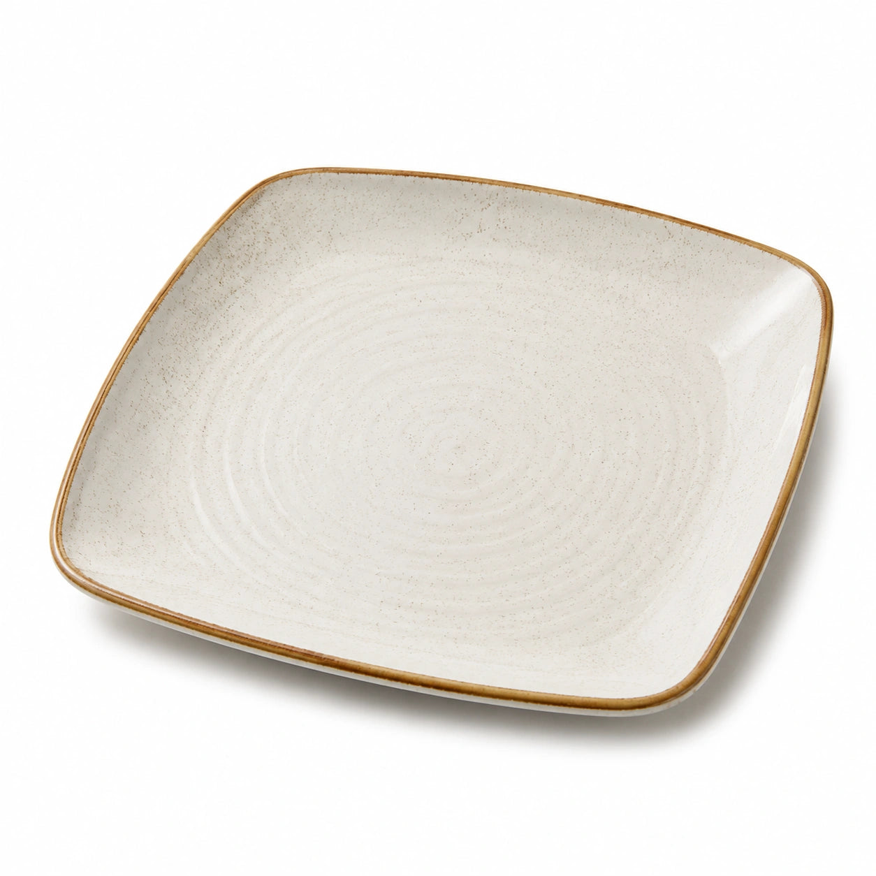 Piatto quadrato 25×25 cm in ceramica avorio con bordo marrone stile rustico