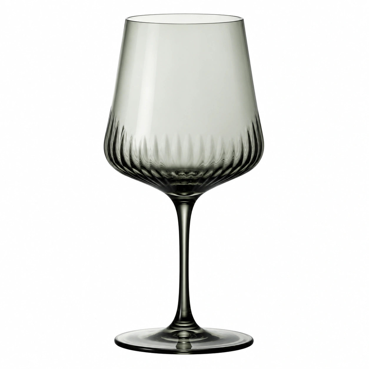 Calice da vino 500 ml in vetro grigio fumé 9 x 22 cm con stelo e texture scanalata