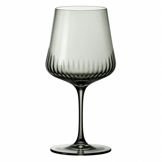Calice da vino 500 ml in vetro grigio fumé 9 x 22 cm con stelo e texture scanalata