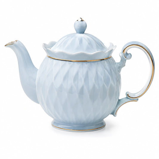 Teiera in ceramica 1200 ml azzurro chiaro con dettagli dorati - servizio tè elegante