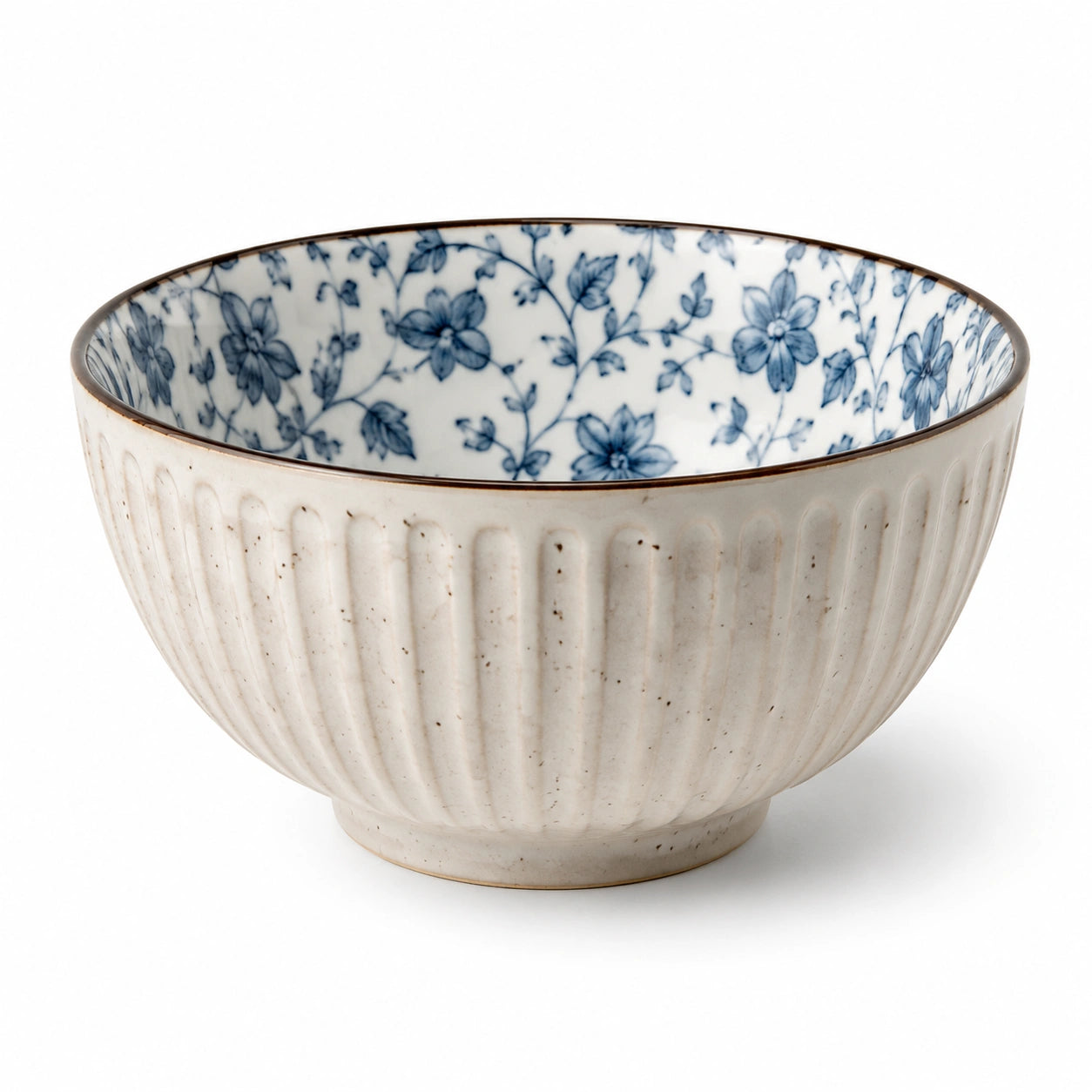 Ciotola 18 cm in ceramica bianca e blu con decoro floreale stile classico
