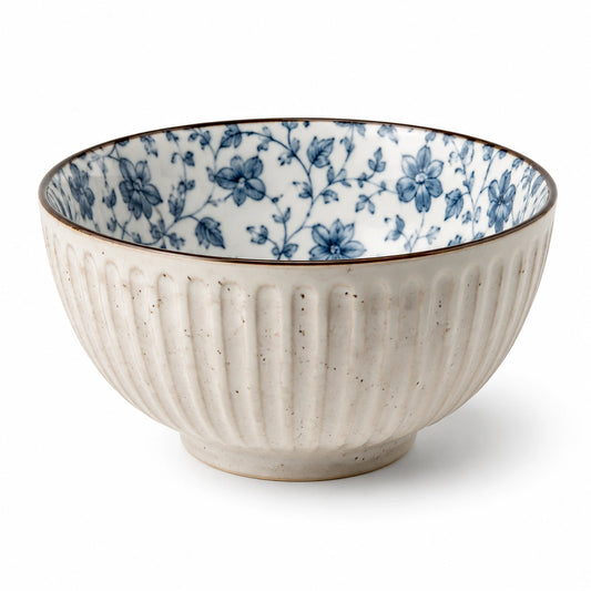 Ciotola 18 cm in ceramica bianca e blu con decoro floreale stile classico