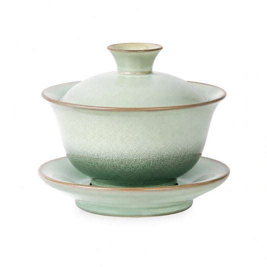 Gaiwan da tè in ceramica verde 120 ml con coperchio e piattino