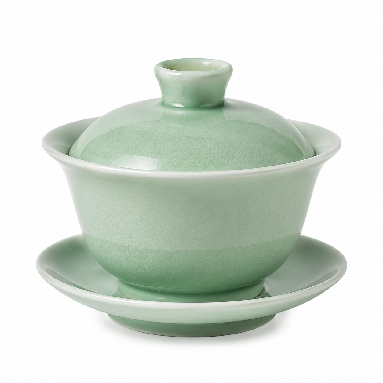 Gaiwan in ceramica verde 150 ml - teiera con coperchio e piattino stile tradizionale