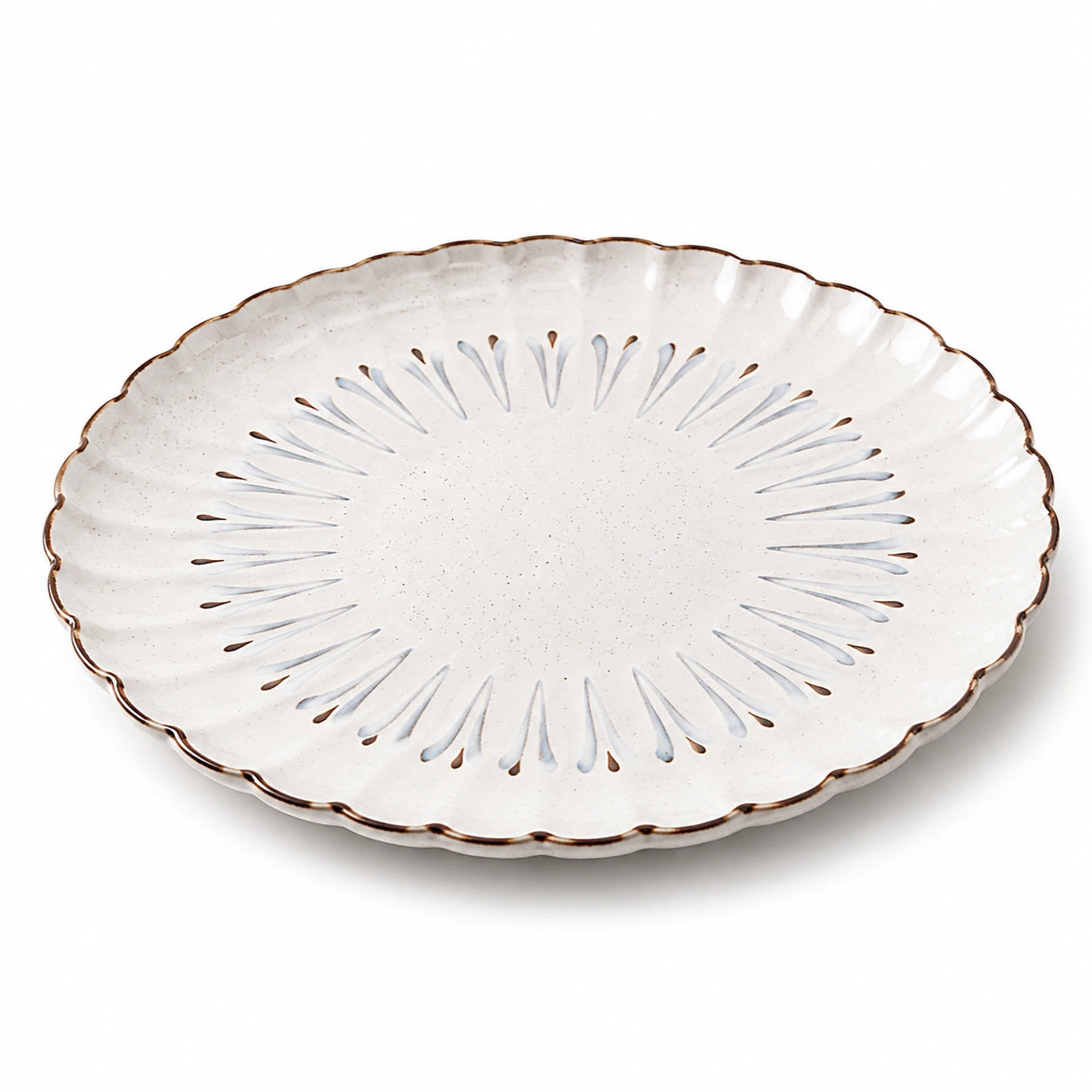 Piatto da portata rotondo 30 cm in ceramica bianco e azzurro stile floreale