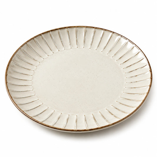 Piatto piano rotondo 27cm in ceramica avorio con bordo scanalato