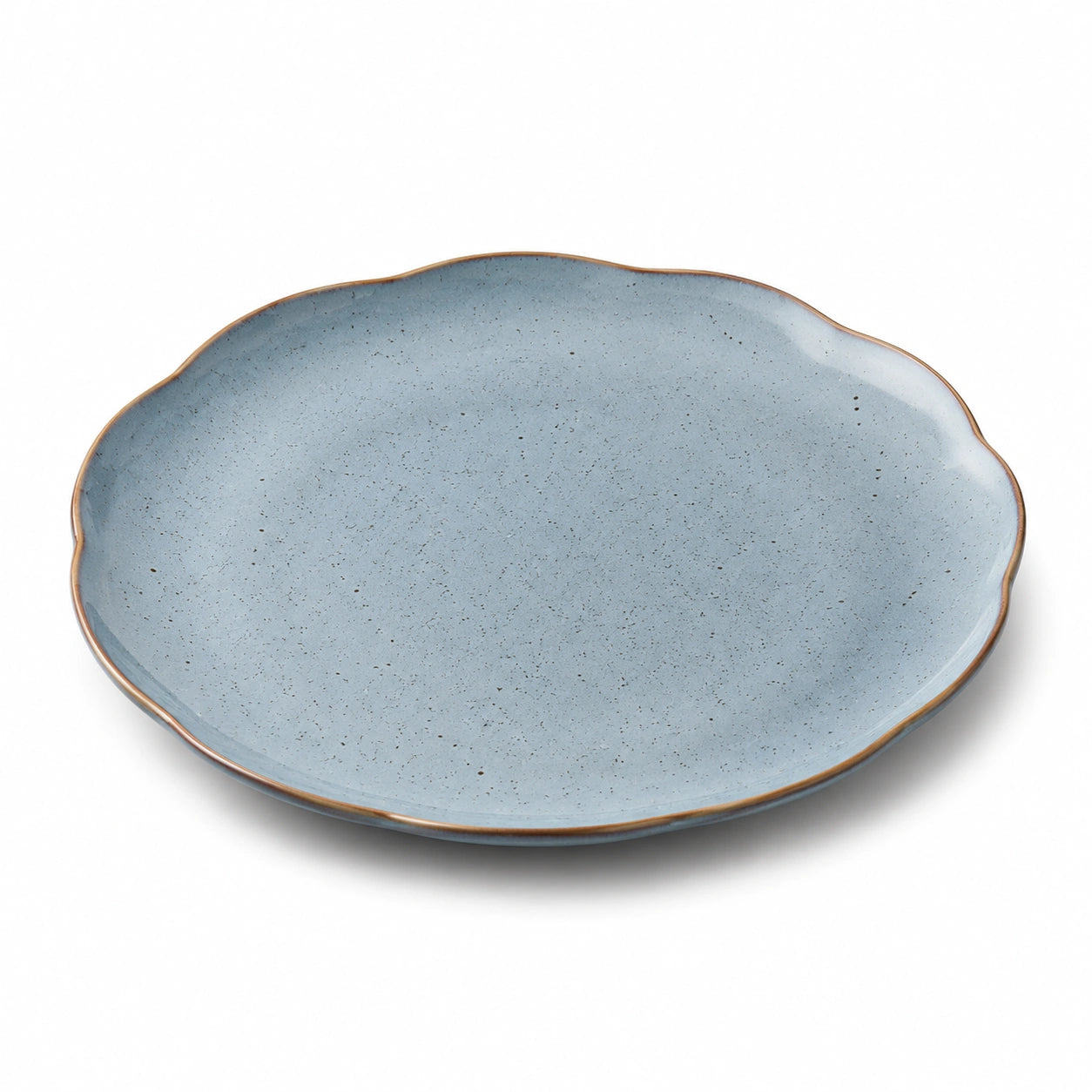 Piatto piano rotondo 28 cm in ceramica azzurro con bordo ondulato