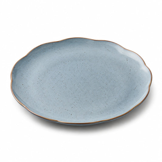Piatto piano rotondo 28 cm in ceramica azzurro con bordo ondulato