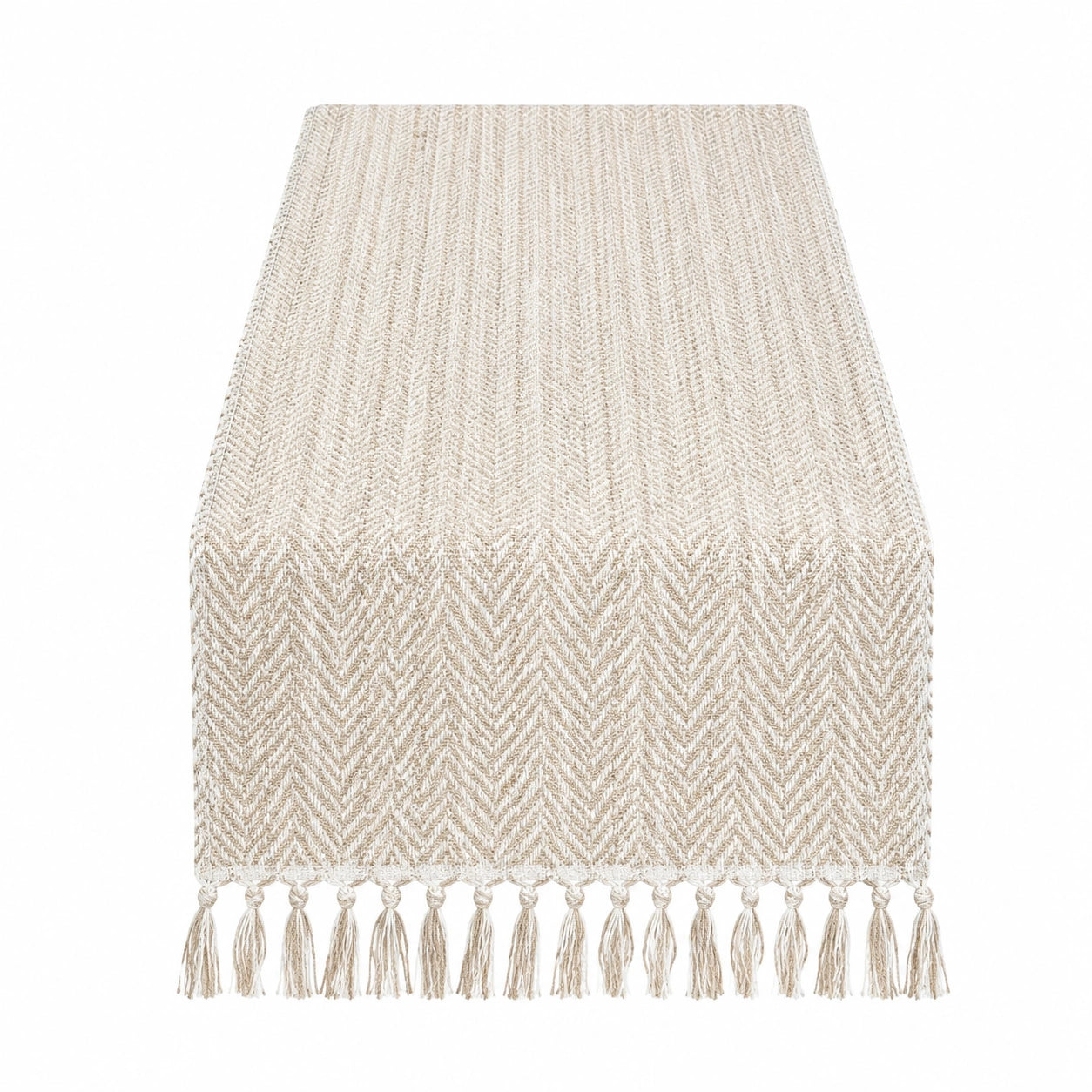 Runner da tavola 35 x 180 cm in cotone beige con frange stile rustico