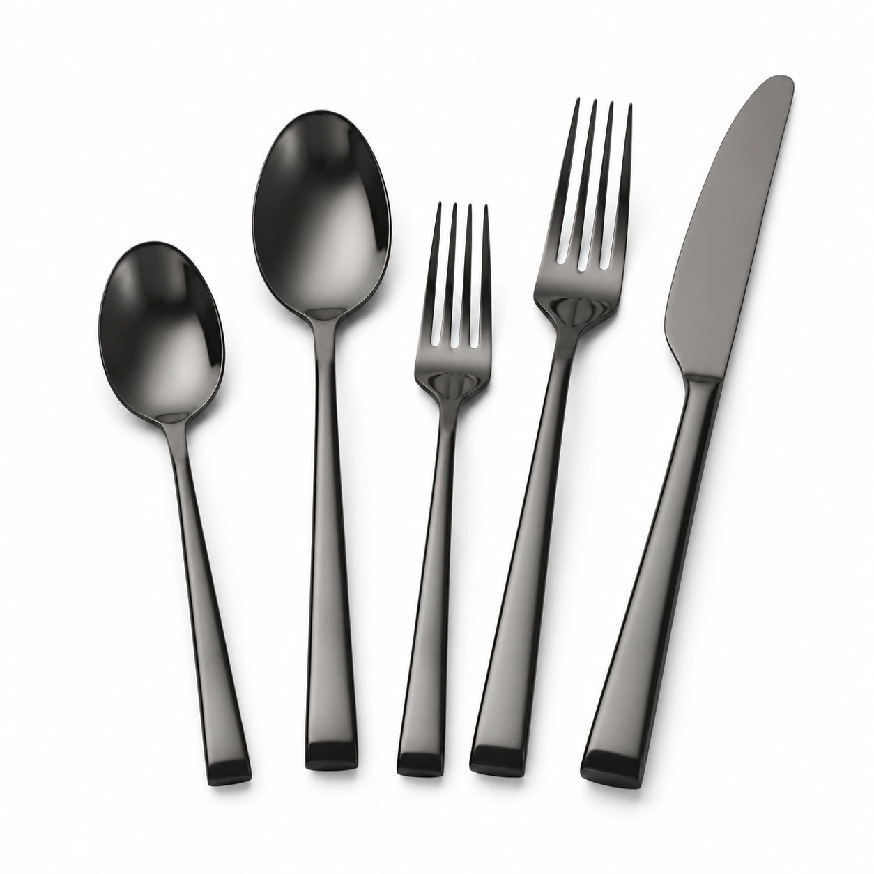 Set posate 5 pezzi da 14 a 23 cm in acciaio inox nero stile moderno per tavola