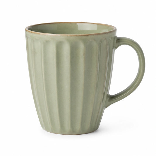Tazza in ceramica verde 350 ml con manico e rilievi verticali
