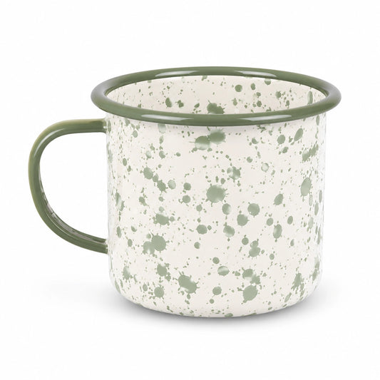 Tazza in metallo smaltato 350 ml diametro 9 cm verde e bianco stile maculato per bevande