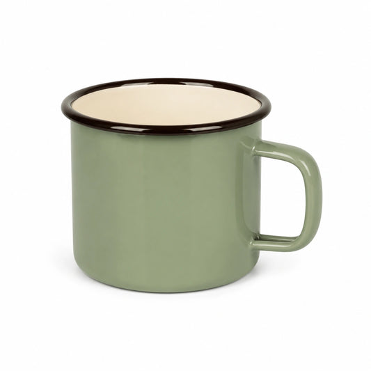 Tazza smaltata 600 ml 9.5 x 9 cm verde salvia con bordo nero stile vintage